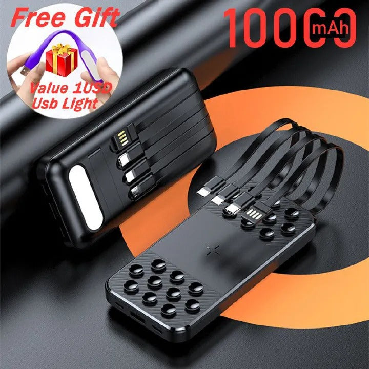 New Suction Charger 10000mah, Built-in Four-wire Support LED Outdoor Lighting Multi-function Mobile PowerBank