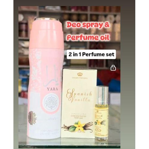 Al Rehab 2 in 1 Perfume Set: Yara Spray + Spanish Vanilla Perfume Oil