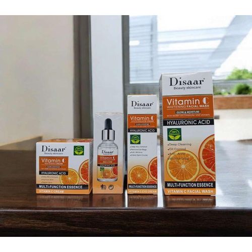Disaar 4 in 1 Vitamin C Hyaluronic acid Skincare Set (face serum>face cream> eye cream> facial wash)