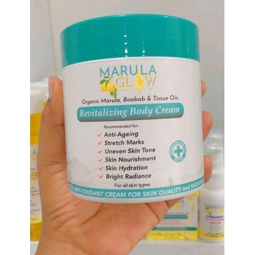 Marula 2 in 1 Glowing Body Set : Revitalizing Body Cream With Baobab & Tisuue Oils + Skin Revitalizing Oil Rich in Omega Fatty Acids and Anti-oxidants to revitalize skin cells