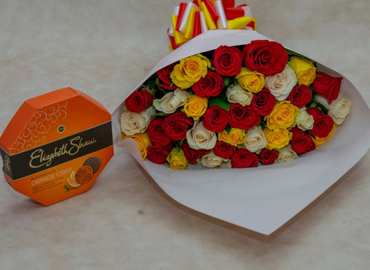 Chrysanthemums And Lilies Flower Bouquet With Elizabeth Shaw Chocolate