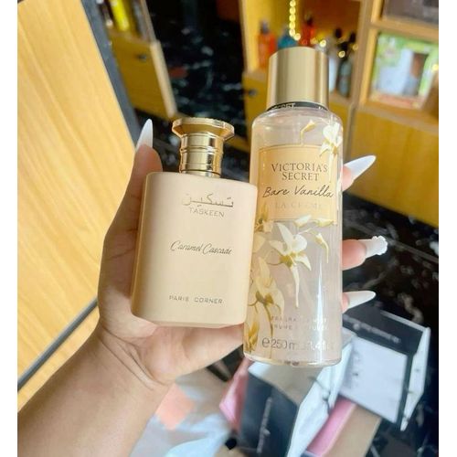 Victoria's Secret 2 in 1 FRAGRANCE COMBO: Bare Vanilla La Creme + Taskeen Caramel Cascade Paris Corner