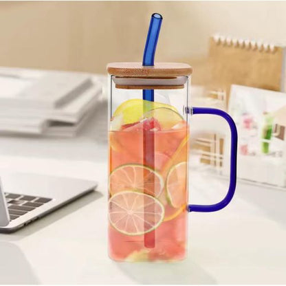Borosil Glass tumbler with bamboo lid and straw
