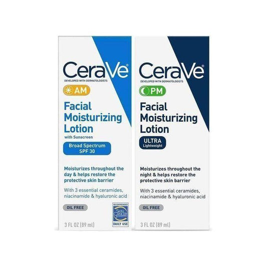 Ceravee.AM Facial Moisturizing Lotion SPF 30 (89ml) + PM Facial Moisturizing Lotion (89ml) – Day & Night .Hydrating Face Cream Duo with Ceramides, Niacinamide & Hyaluronic Acid.
