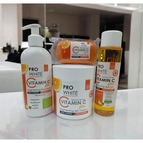 Pro White 4 in 1 Vitamin C Set : Brightening face wash + Brightening skin cream + Brightening skin oil + Brightening skin soap