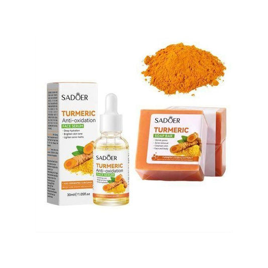 2 In 1 Organic Tumeric Soap For Hyperpigmentation And Dark Spots + Turmeric Anti Oxidation Face Serum