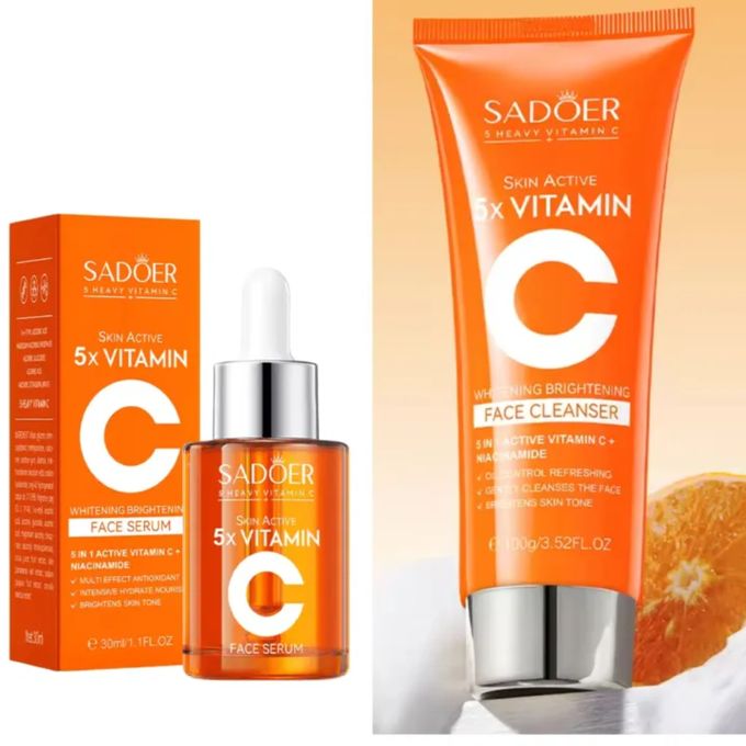 2 In 1 Skin Active 5 X Vitamin C Face Cleanser + 5 X Vitamin C Serum With Added Niacinamide For Whitening Black Spots And Blemisshes, Deep...