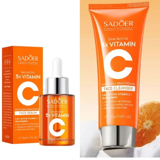 2 In 1 Skin Active 5 X Vitamin C Face Cleanser + 5 X Vitamin C Serum With Added Niacinamide For Whitening Black Spots And Blemisshes, Deep...