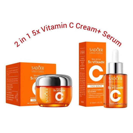 2 In 1 Skin Active 5 X Vitamin C Serum + Complementary 5x Vitamin C Cream, For Deep Hydration, Whitening Dark Spots, Moisturizing, Skin Tone...