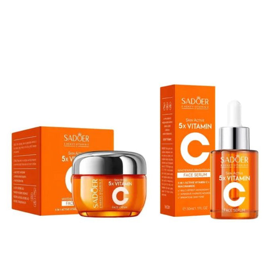2 In 1 Skin Active 5 X Vitamin C Serum + Complementary 5x Vitamin C Cream, For Deep Hydration, Whitening Dark Spots, Moisturizing, Skin Tone...