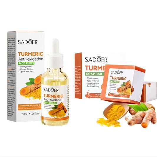 2 In 1, Tumeric Soap + Tumeric Serum, Anti Acnes, Face Brightening Turmeric Soap And Turmeric Serum