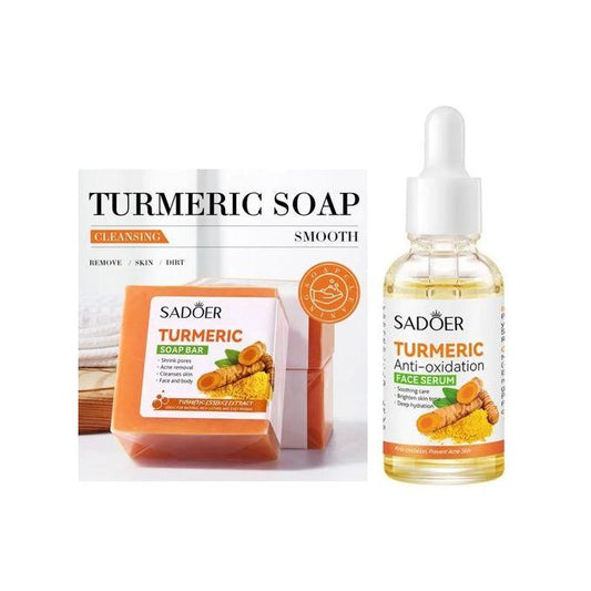 2 In 1, Tumeric Soap + Tumeric Soap, Anti Acnes, Face Brightening Turmeric Soap And Turmeric Serum