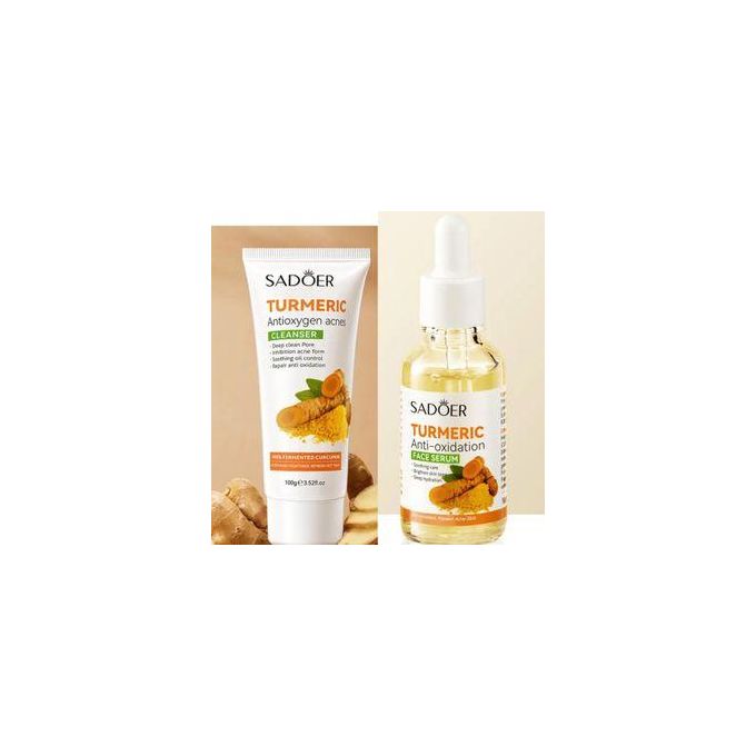 2 in 1, Turmeric Serum + Turmeric Cleanser, Anti Acne, Face Brightening Tumeric Cleanser and Serum