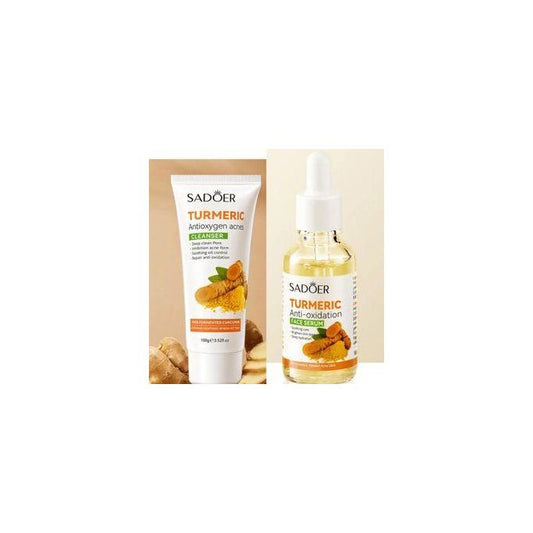 2 in 1, Turmeric Serum + Turmeric Cleanser, Anti Acne, Face Brightening Tumeric Cleanser and Serum