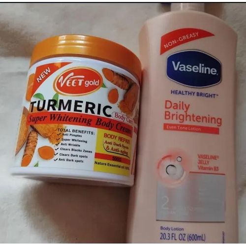 Vaseline 2 In 1 Brightening Combo: Daily Brightening Even Tone Lotion + VEET Gold Super Whitening Body Cream