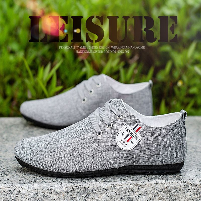 ASSKLO men's shoes bean Shoes canvas shoes soft soled Man Sneakers Sports Casual Flat Loafers rubber flats shoe slip on feet lazy shoes youth trendy shoesrunning shoes sole Breathable lightweigh Grey