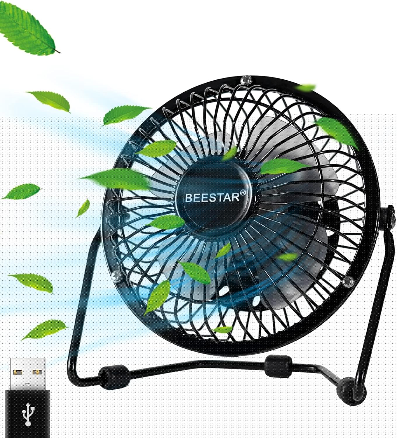 4 Inch Mini Fan with Metal Construction,Powerful USB Powered,360° Rotation desk Personal Cooling Usb fans small quiet for Home Office Bedroom