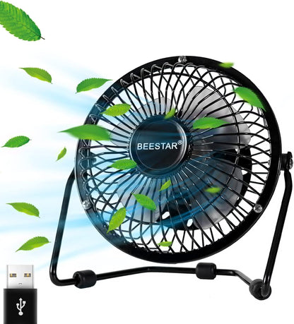 4 Inch Mini Fan with Metal Construction,Powerful USB Powered,360° Rotation desk Personal Cooling Usb fans small quiet for Home Office Bedroom