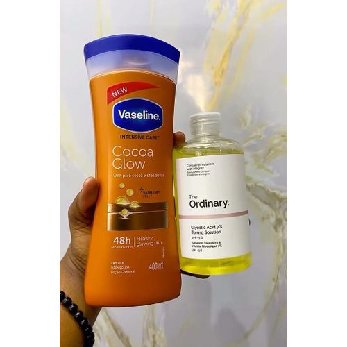 Vaseline 2 in 1 GLOWING SET: Cocoa Glow Body Lotion + The Ordinary Glycolic Acid 7% Toning Solution