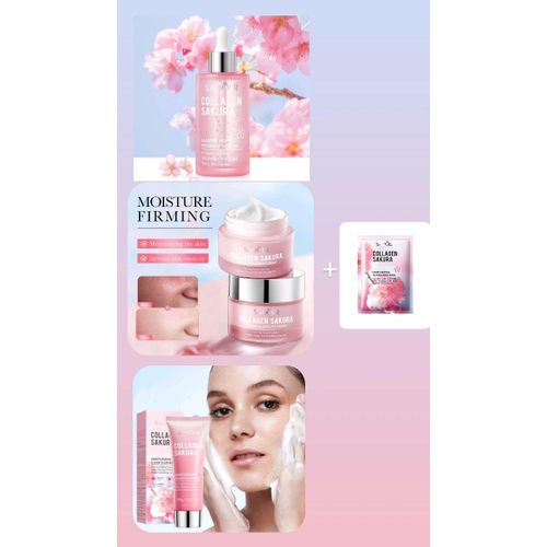 SADOER 3 in 1 COLLAGEN PACKAGE: Collagen Sakura Serum + Collagen Sakura Cleanser + Collagen Sakura Cream+ (FREE GIFT 2 pcs of Sheet Masks)
