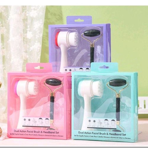Private Label Facial Massager Brush Silicone Double-Sided Face Cleansing Brush With Jade Roller Skin Care Vibration Facial Massage Set