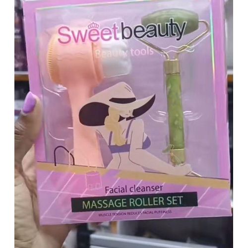 Private Label Facial Massager Brush Silicone Double-Sided Face Cleansing Brush With Jade Roller Skin Care Vibration Facial Massage Set