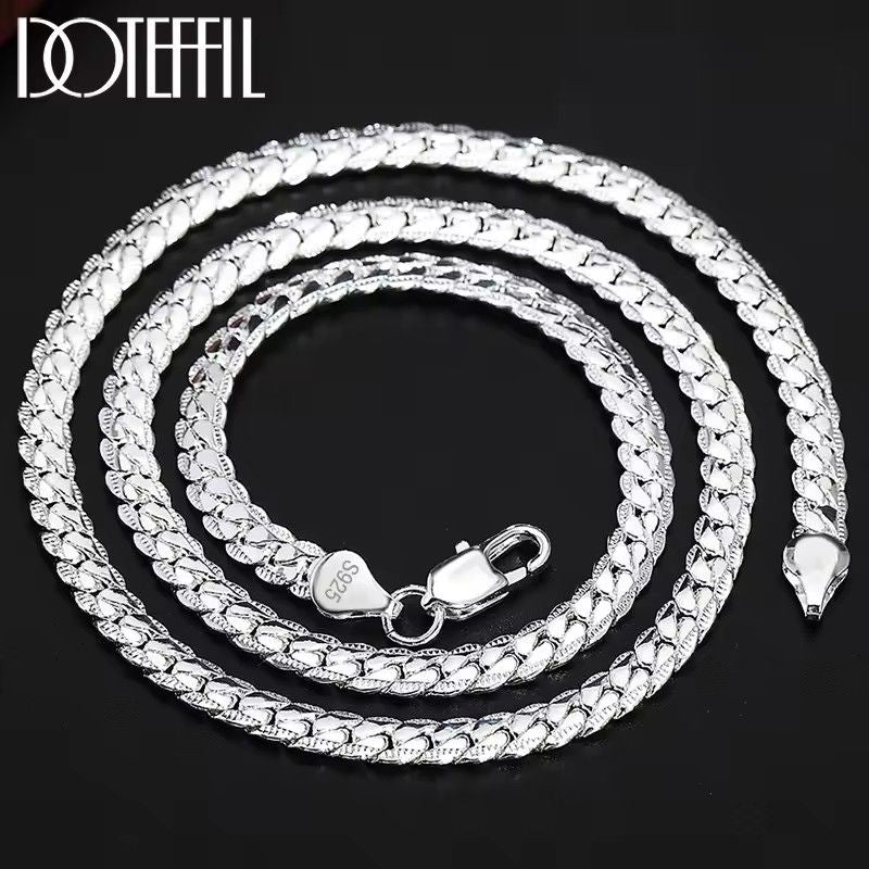 2Pcs/set 925 Sterling Silver Full Side Chain Necklace Bracelet Women Men Fashion Jewelry Set Wedding Gift