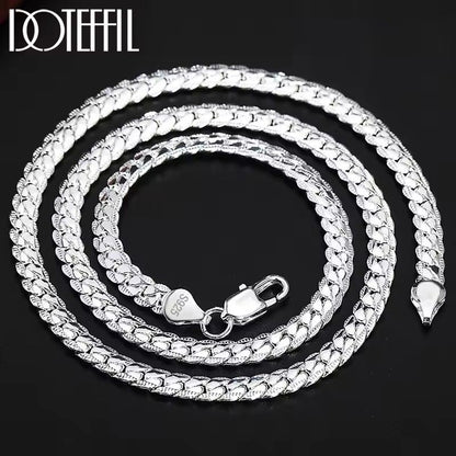 2Pcs/set 925 Sterling Silver Full Side Chain Necklace Bracelet Women Men Fashion Jewelry Set Wedding Gift