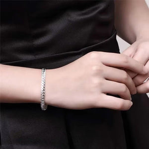 2Pcs/set 925 Sterling Silver Full Side Chain Necklace Bracelet Women Men Fashion Jewelry Set Wedding Gift