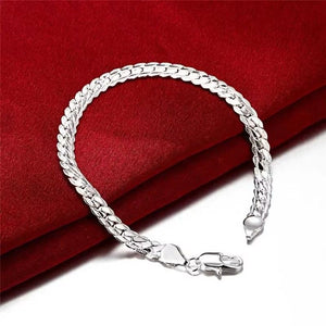 2Pcs/set 925 Sterling Silver Full Side Chain Necklace Bracelet Women Men Fashion Jewelry Set Wedding Gift