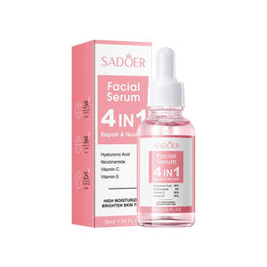 SADOER 4-in-1 Brightening Facial Serum with Hyaluronic Acid, Niacinamide & Vitamin C+E | Intense Hydration, Dark Spot Corrector, Even Skin Tone & Anti-Aging Rejuvenation