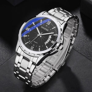 Men's Watch Blue Light Glass Single Calendar Stainless Steel Luxury Watch