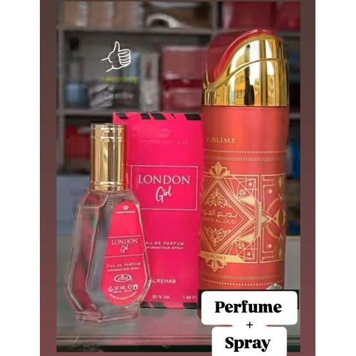 Al Rehab 2 In 1 Perfume Combo: London Girl Perfume + Sublime Deo Spray