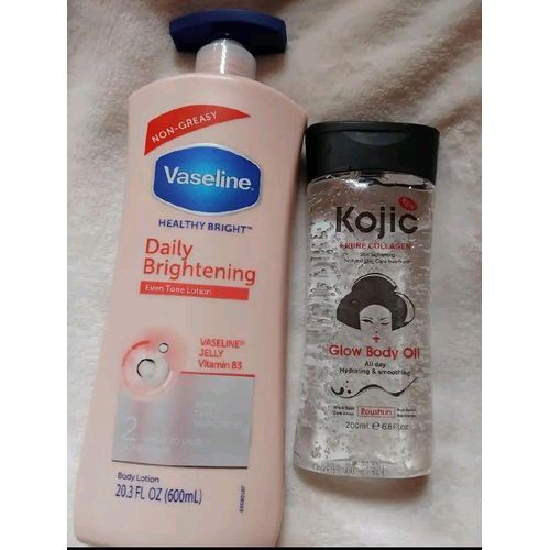 Vaseline 2 in 1 Brightening Set: Daily Brightening Lotion + Kojic Acid Glow Body Oil