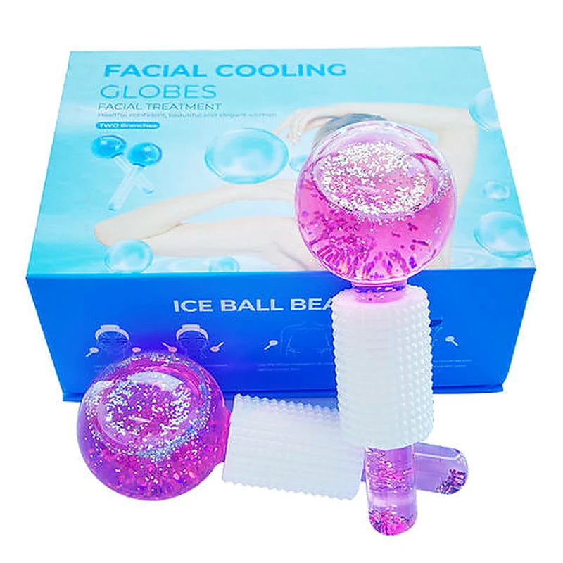 2pcs Ice Globes for Facials – Cooling Massage Roller Set