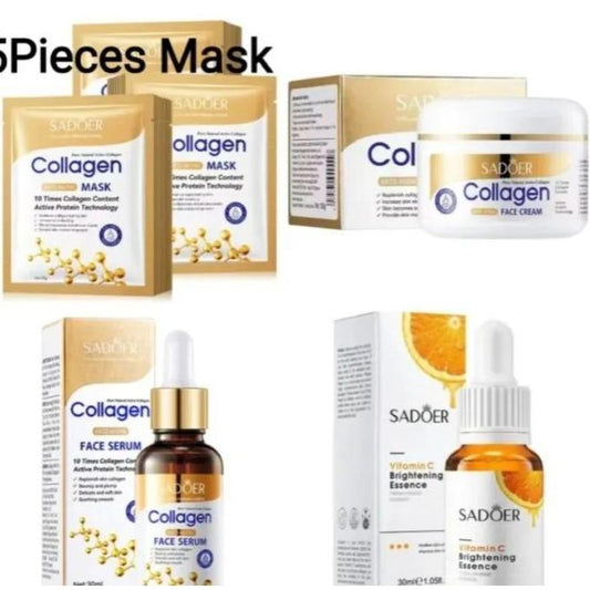3 In 1, Collagen Anti Aging Cream + Vitamin C Face Brightening Essence + Collagen Anti Aging Face Serum