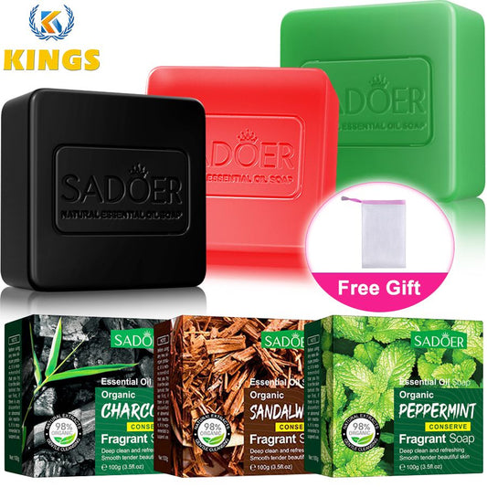 3 Package Men Fragrant Soap Essential Oil Soap Charcoal Peppermint Sandalwood Scented Soap Deep Clean Refreshing And Smooth