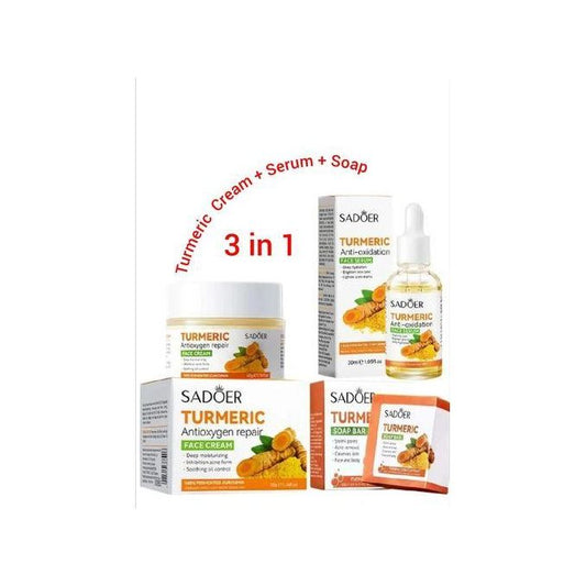 3 Packs Turmeric Soap Bar + Serum + Cream Skin Care For Shower, Smoothing And Cleanses Skin Face Wash Soap Face Serum, Face Wash Oily Skin Bar Soap...