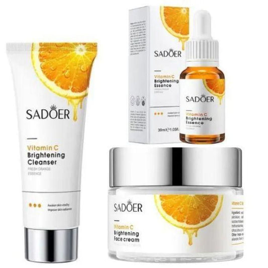 3 Pcs Dark Spots Anti-Aging Starter Kit: Vitamin C Face Serum, Cream & Cleanser For All Skins
