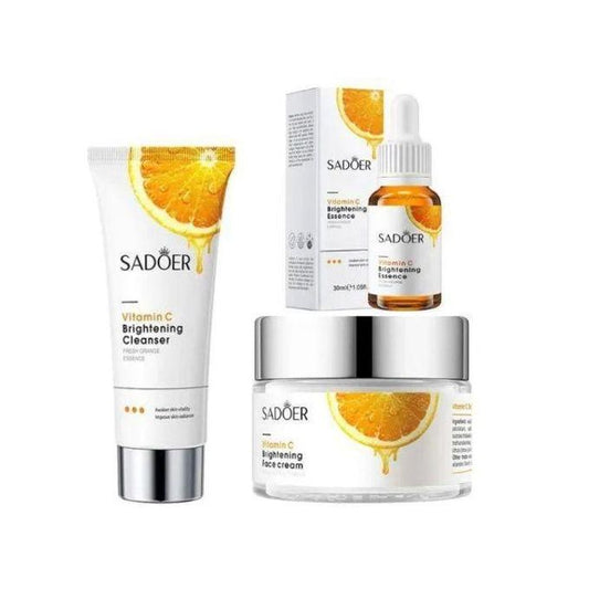 3 Pcs Dark Spots Anti-Aging Starter Kit: Vitamin C Face Serum, Cream & Cleanser For All Skins