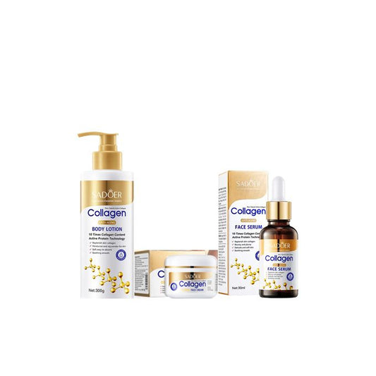 3 Pcs Set Anti-aging Skincare Set With Collagen Serum, Collagen Milk Lotion And Collagen Cream For Visibly Glowing, Youthful Skin