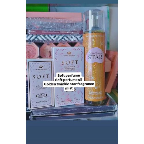Al Rehab 3 In 1 Perfume Combo: Soft Perfume + Oil + Golden Twinkle Star Fragrance Mist