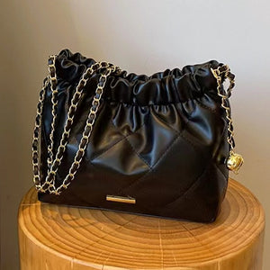 New Soft Leather Large Capacity Fashion Pleated Bag Chain Bag Single Shoulder Bag Crossbody Bag Handbag Casual Bag Drawstring Gift for Girlfriend