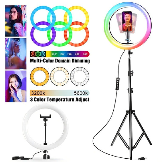 New 10inch ring RGB colors light live camera beauty fill light mobile phone live photography color atmosphere light 2.1M Tripod Stand for Selfie Live Stream/Makeup/Youtube/Tiktok Video