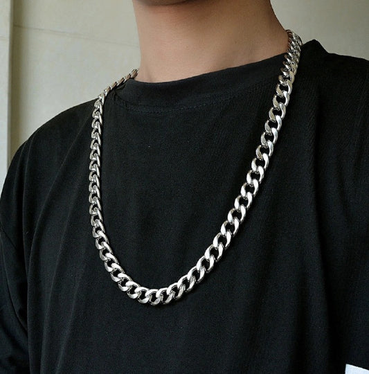 Chain Hip Hop Necklace Charms Jewelry Silver Color Clasp Choker For Men Rapper Bling Long Necklaceï¼Œ5cm wide and 50cm longs