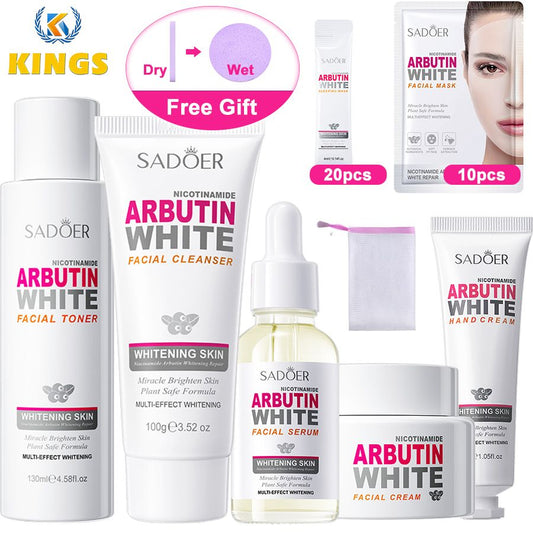 35-Piece Nicotinamide Arbutin White Skin Care Set Facial Cleanser Toner Cream Serum Sleeping Mask Facial Mask Hand Cream Multi-effect Whitening...