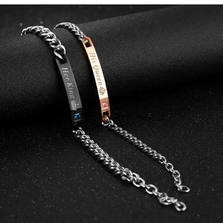 2Pcs/Set Her King &amp; His Queen Couple Bracelets with Crytal Stone Boyfriend Girlfriend Lover Jewelrys