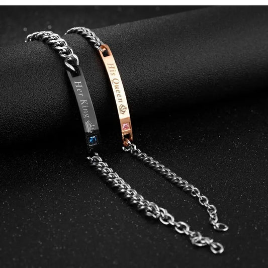 2Pcs/Set Her King &amp; His Queen Couple Bracelets with Crytal Stone Boyfriend Girlfriend Lover Jewelrys
