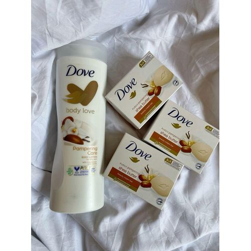 Dove 4 in 1 Body Care Set: Pampering Lotion + 3 Shea butter and Warm vanilla Beauty Cream Bars