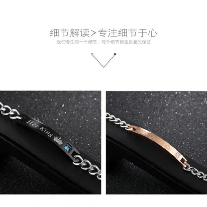 2Pcs/Set Her King &amp; His Queen Couple Bracelets with Crytal Stone Boyfriend Girlfriend Lover Jewelrys